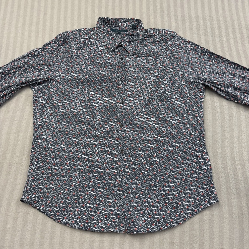 Perry Ellis Button Down Long Sleeve Shirt XXL Micro Floral Print Men's